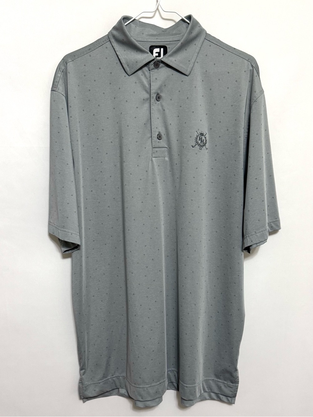 FootJoy Golf Polo Shirt Men’s Large Gray FJ Geometric Print Logo Performance